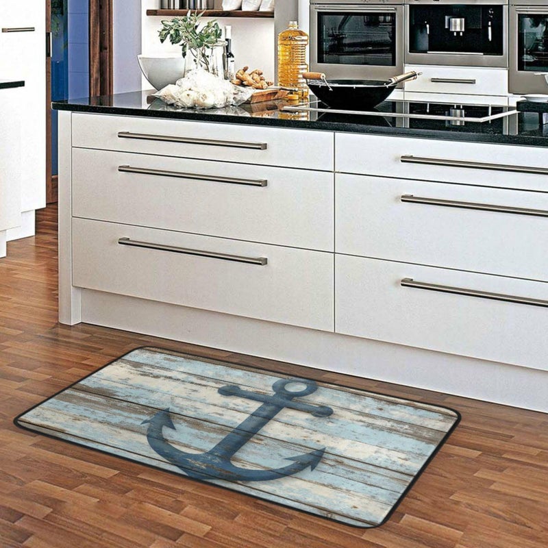 Aslsiy Retro Wooden Board Anchor Kitchen Rug Sea Ocean Kitchen Mat Area Rug Marine Nautical Floor Mat Welcome Non Slip Rug for Kitchen Home Decor 39" X 20" - Image 2